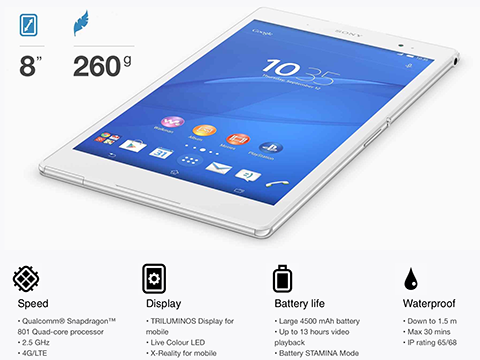 Sony Xperia Z3 Tablet Compact: Màn hình 8 inch, mỏng, nhẹ, chống nước